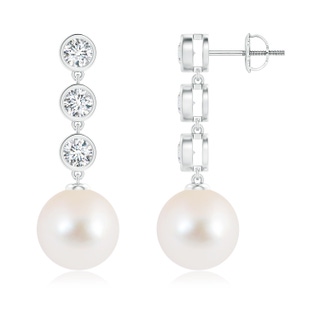 10mm AAA Freshwater Pearl Dangle Earrings with Bezel Diamonds in White Gold