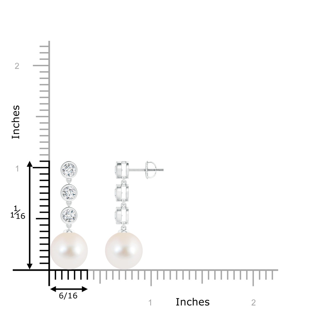 10mm AAA Freshwater Pearl Dangle Earrings with Bezel Diamonds in White Gold Product Image