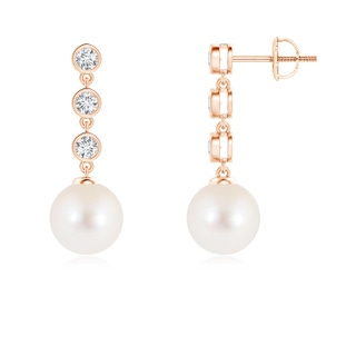 8mm AAA Freshwater Pearl Dangle Earrings with Bezel Diamonds in 18K Rose Gold