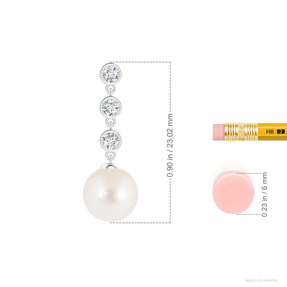 8mm AAA Freshwater Pearl Dangle Earrings with Bezel Diamonds in White Gold ruler