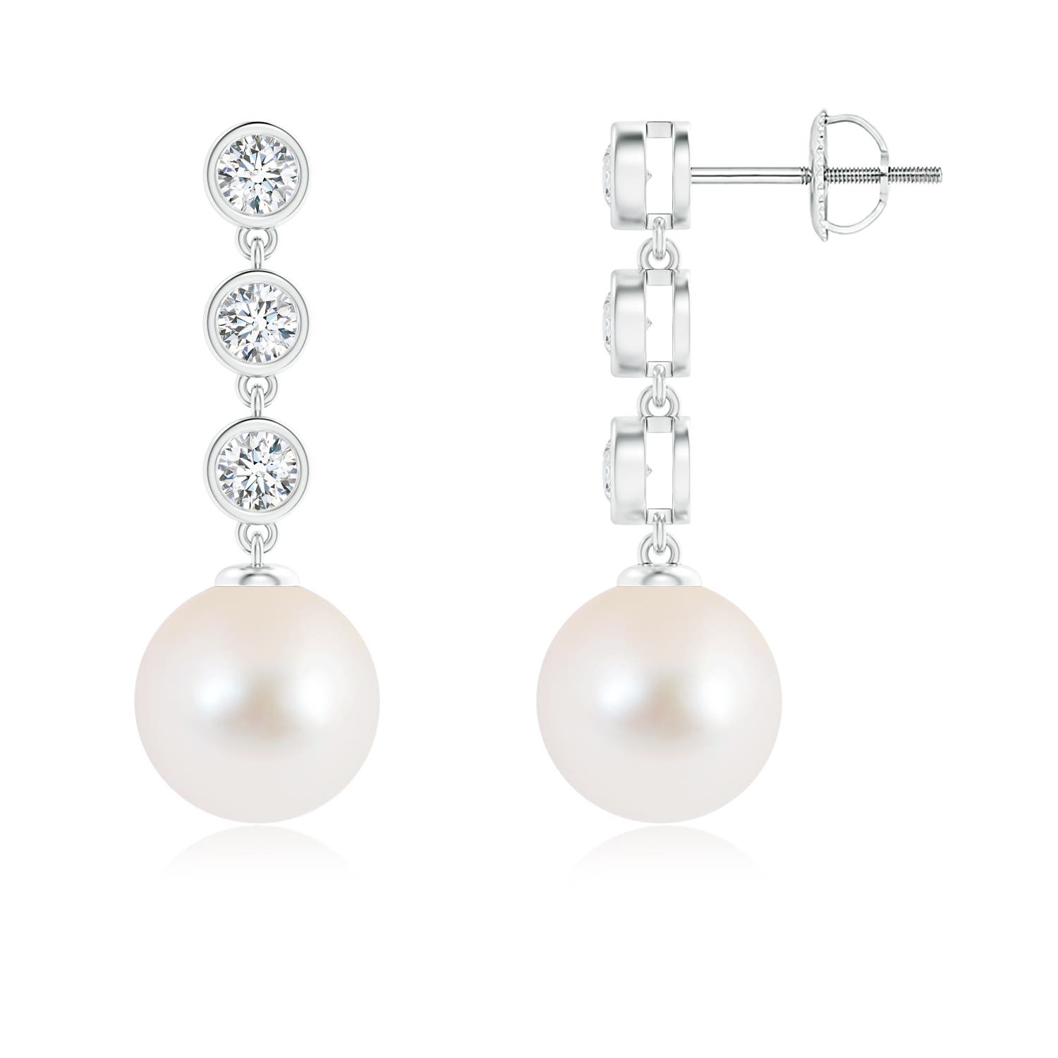 Lily Treacy 7.5-8mm akoya Pearl dangle earrings 14K Gold and Diamond C