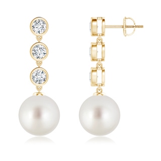 10mm AAA South Sea Cultured Pearl Dangle Earrings with Bezel Diamonds in 9K Yellow Gold