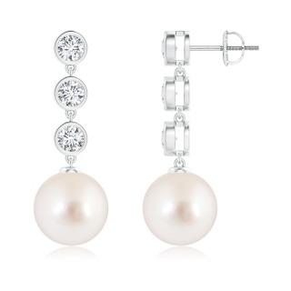 10mm AAAA South Sea Cultured Pearl Dangle Earrings with Bezel Diamonds in White Gold