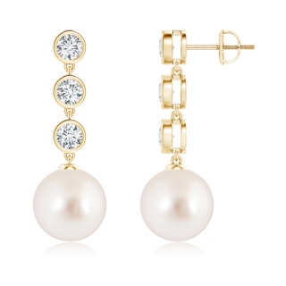 10mm AAAA South Sea Cultured Pearl Dangle Earrings with Bezel Diamonds in Yellow Gold