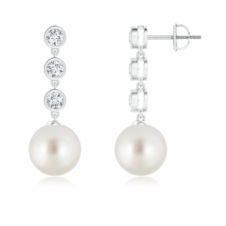 9mm AAA South Sea Cultured Pearl Dangle Earrings with Bezel Diamonds in White Gold