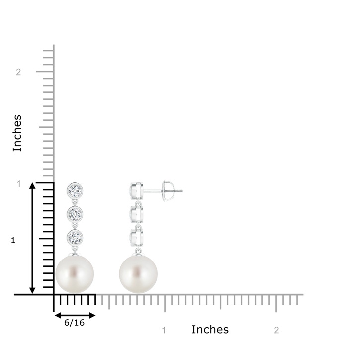 9mm AAA South Sea Cultured Pearl Dangle Earrings with Bezel Diamonds in White Gold product image