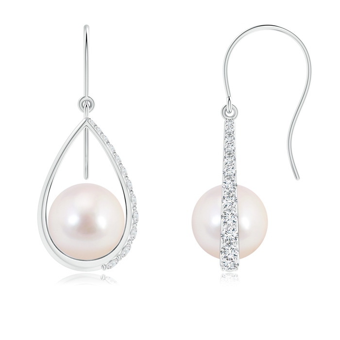 8mm AAAA Akoya Cultured Pearl Teardrop Earrings with Diamonds in S999 Silver