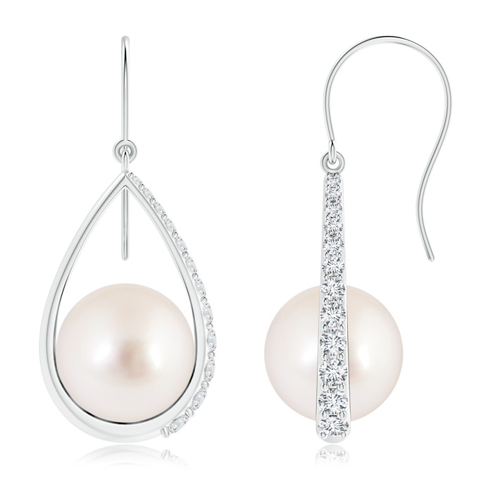 10mm AAAA South Sea Cultured Pearl Teardrop Earrings with Diamonds in S999 Silver