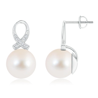 10mm AAA Freshwater Cultured Pearl Ribbon Earrings in White Gold