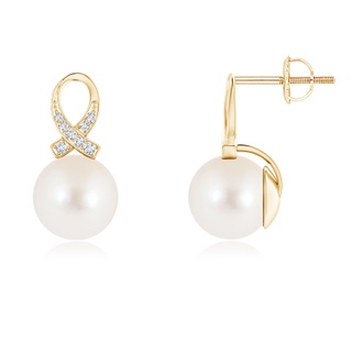 8mm AAA Freshwater Cultured Pearl Ribbon Earrings in Yellow Gold