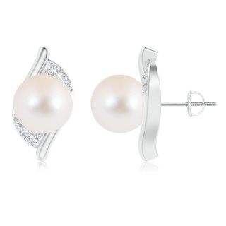 10mm AAA Freshwater Cultured Pearl Bypass Earrings with Diamonds in White Gold