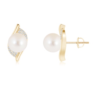 8mm AAA Freshwater Cultured Pearl Bypass Earrings with Diamonds in Yellow Gold