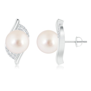 10mm AAAA South Sea Cultured Pearl Bypass Earrings with Diamonds in 9K White Gold