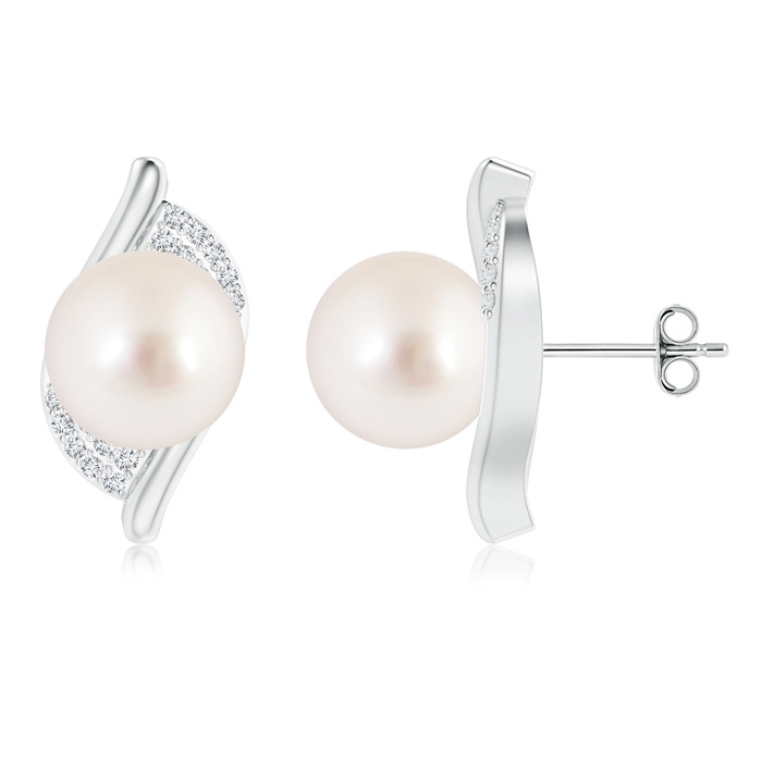 10mm AAAA South Sea Cultured Pearl Bypass Earrings with Diamonds in S999 Silver