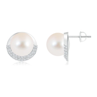 10mm AAA Freshwater Cultured Pearl Half Moon Earrings with Diamonds in 9K White Gold