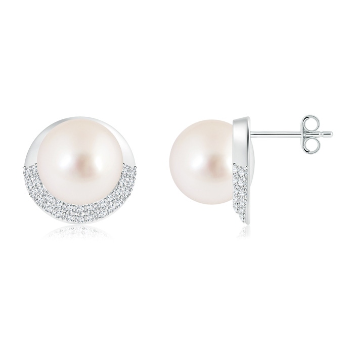 10mm AAAA South Sea Cultured Pearl Half Moon Earrings with Diamonds in S999 Silver