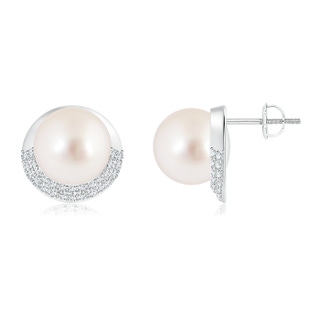 10mm AAAA South Sea Cultured Pearl Half Moon Earrings with Diamonds in White Gold