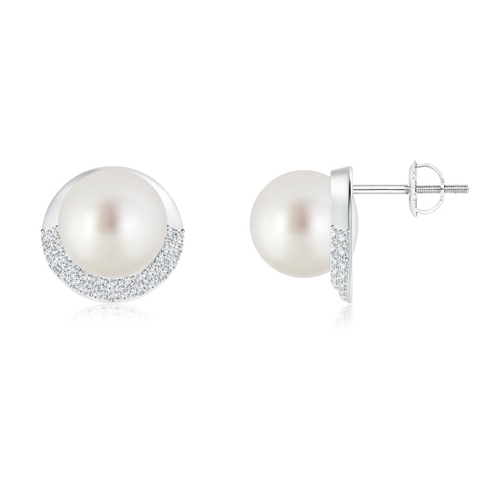 9mm AAA South Sea Cultured Pearl Half Moon Earrings with Diamonds in White Gold