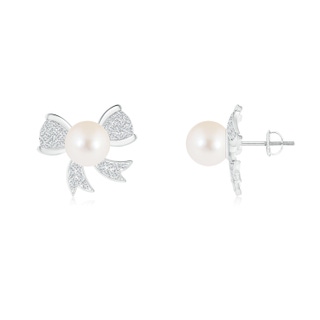 8mm AAA Freshwater Cultured Pearl Bow Stud Earrings with Diamonds in White Gold