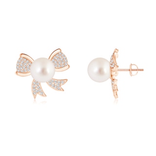 9mm AAAA South Sea Cultured Pearl Bow Stud Earrings with Diamonds in Rose Gold