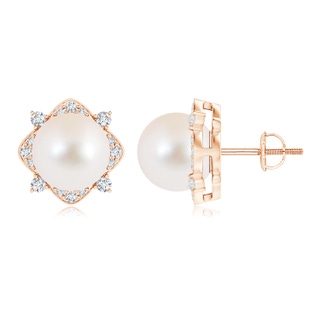 10mm AAA Freshwater Pearl and Diamond Halo Stud Earrings in Rose Gold