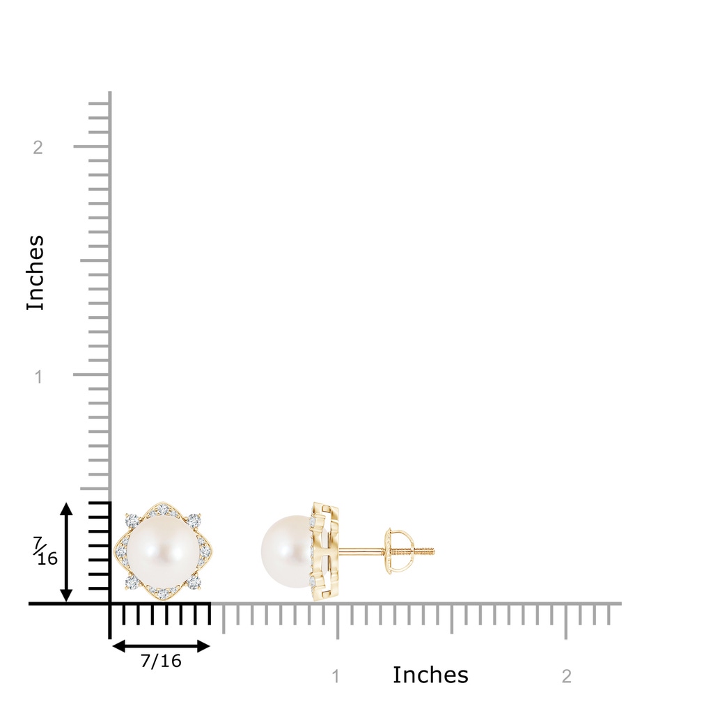 8mm AAA Freshwater Pearl and Diamond Halo Stud Earrings in Yellow Gold Product Image
