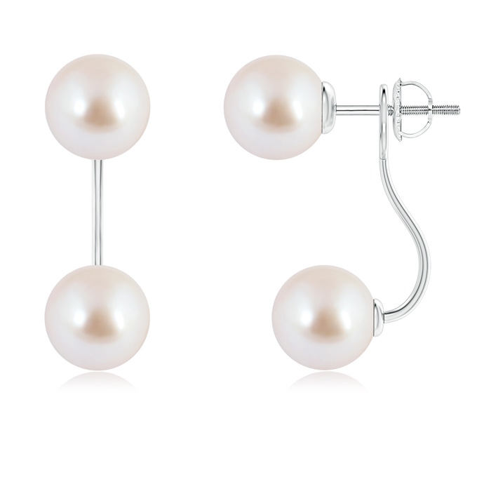 8mm AAA Two Stone Akoya Cultured Pearl Front Back Earrings in White Gold
