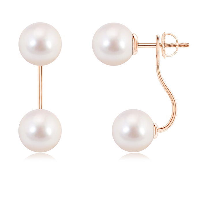 8mm AAAA Two Stone Akoya Cultured Pearl Front Back Earrings in Rose Gold