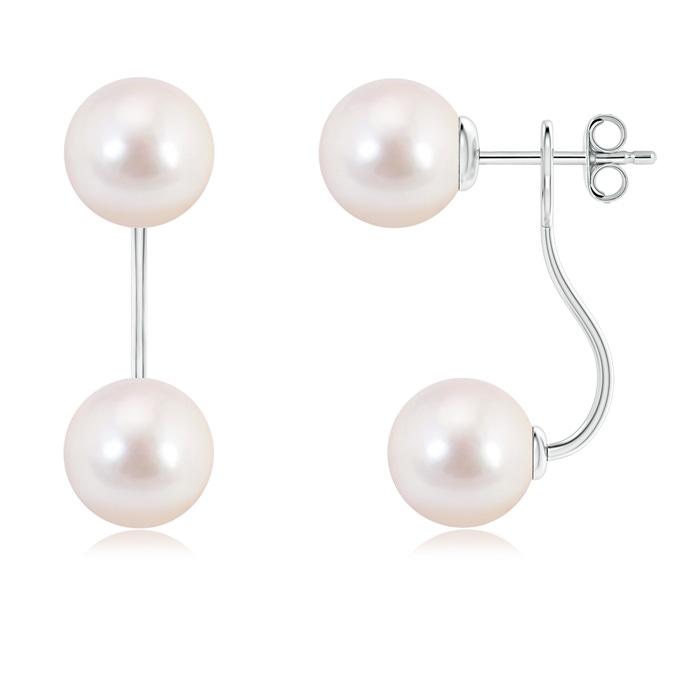 8mm AAAA Two Stone Akoya Cultured Pearl Front Back Earrings in S999 Silver