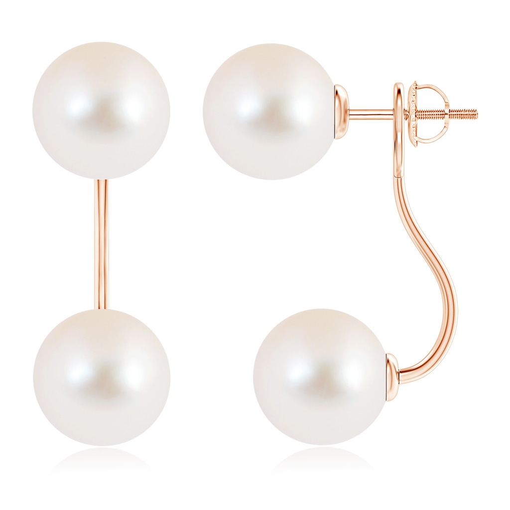 10mm AAA Two Stone Freshwater Pearl Front Back Earrings in Rose Gold