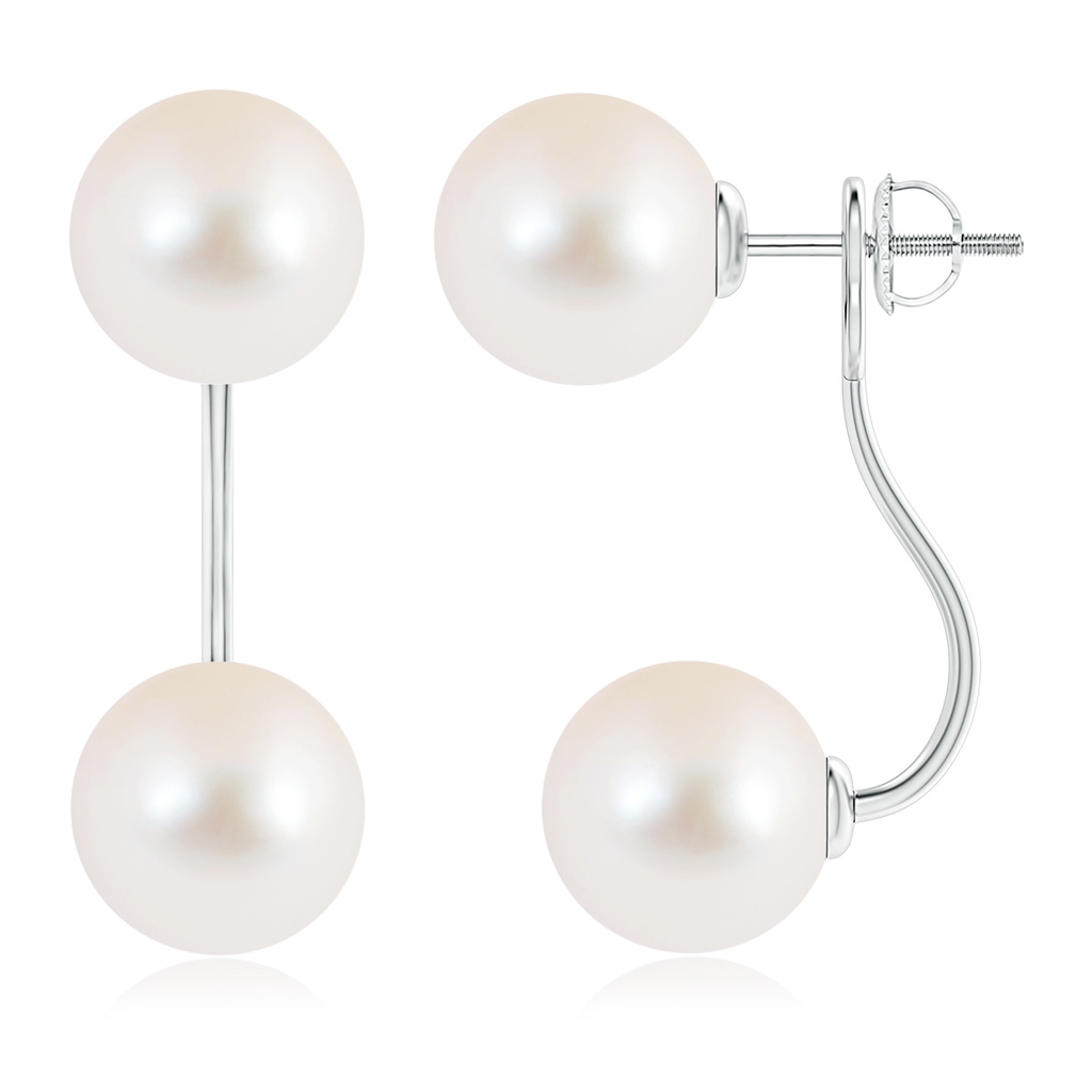 10mm AAA Two Stone Freshwater Pearl Front Back Earrings in White Gold
