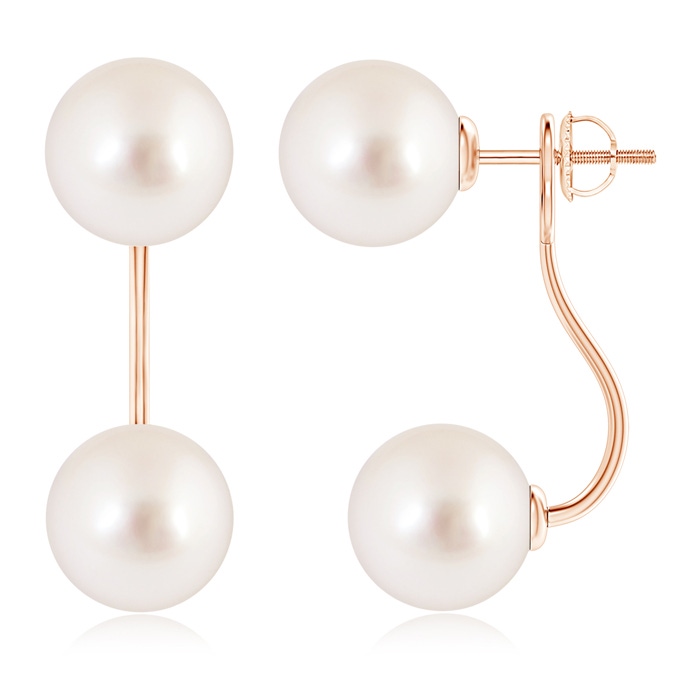 10mm AAAA Two Stone South Sea Cultured Pearl Front Back Earrings in Rose Gold