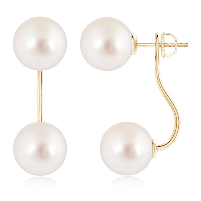 10mm AAAA Two Stone South Sea Cultured Pearl Front Back Earrings in Yellow Gold