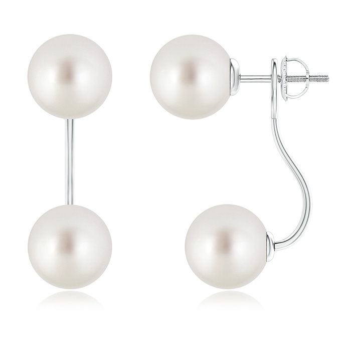 9mm AAA Two Stone South Sea Cultured Pearl Front Back Earrings in White Gold