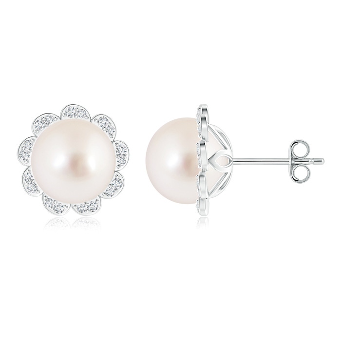 10mm AAAA South Sea Cultured Pearl Floral Halo Studs in S999 Silver