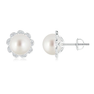 9mm AAA South Sea Cultured Pearl Floral Halo Studs in White Gold