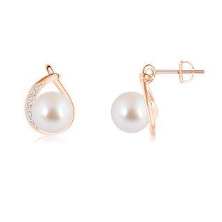 8mm AAA Akoya Cultured Pearl Stud Earrings with Pavé Diamonds in Rose Gold