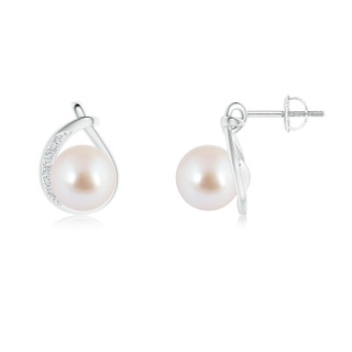 8mm AAA Akoya Cultured Pearl Stud Earrings with Pavé Diamonds in White Gold