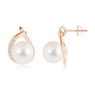10mm AAA Freshwater Pearl Stud Earrings with Pavé Diamonds in Rose Gold