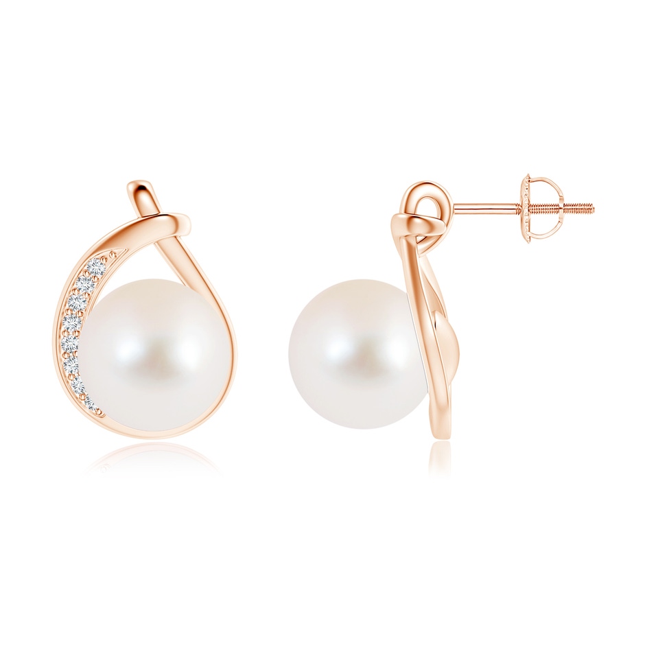 10mm AAA Freshwater Pearl Stud Earrings with Pavé Diamonds in Rose Gold 