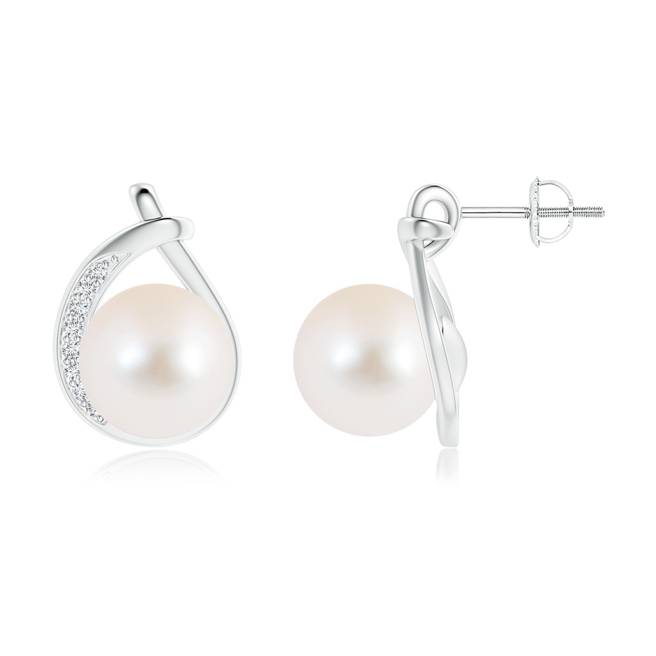 10mm AAA Freshwater Pearl Stud Earrings with Pavé Diamonds in White Gold 