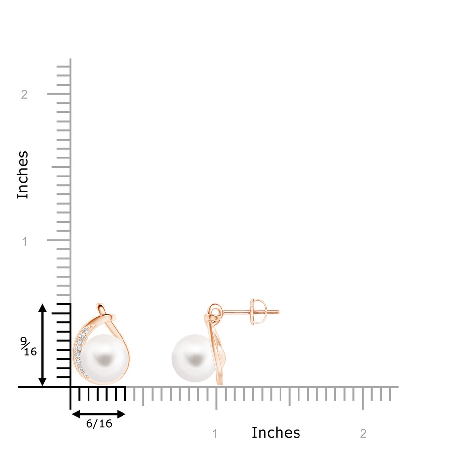 8mm AA Freshwater Pearl Stud Earrings with Pavé Diamonds in 9K Rose Gold product image