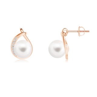 8mm AA Freshwater Pearl Stud Earrings with Pavé Diamonds in Rose Gold