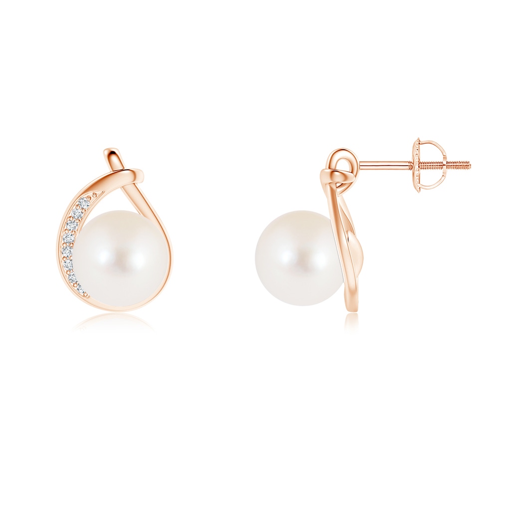 8mm AAA Freshwater Pearl Stud Earrings with Pavé Diamonds in Rose Gold 