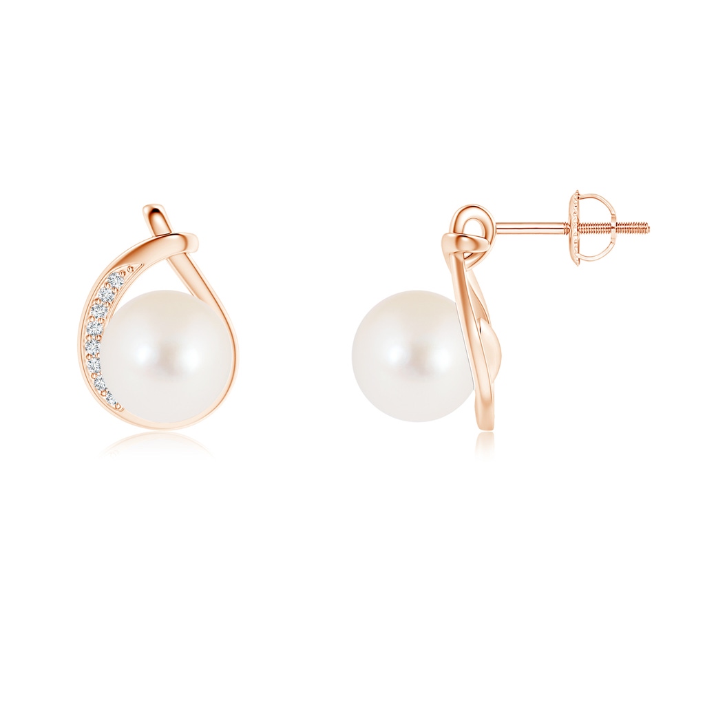 8mm AAA Freshwater Pearl Stud Earrings with Pavé Diamonds in Rose Gold