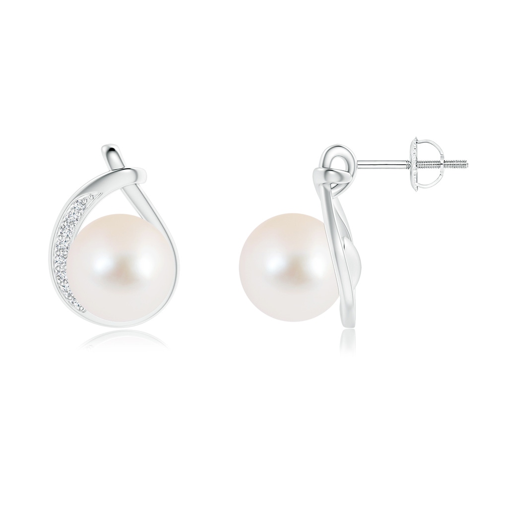 9mm AAA Freshwater Pearl Stud Earrings with Pavé Diamonds in White Gold