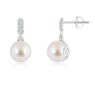 8mm AAA Akoya Cultured Pearl Infinity Earrings with Diamonds in White Gold