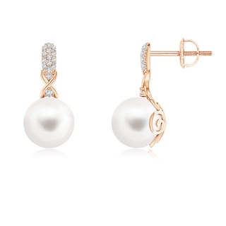 8mm AA Freshwater Pearl Infinity Earrings with Diamonds in Rose Gold