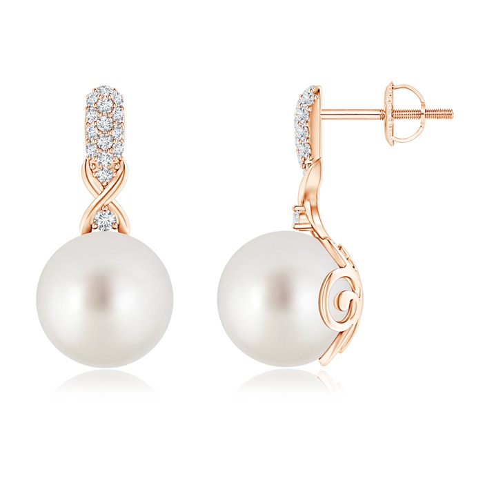 10mm AAA South Sea Pearl Infinity Earrings with Diamonds in Rose Gold 
