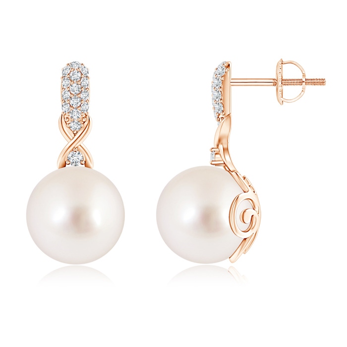 10mm AAAA South Sea Pearl Infinity Earrings with Diamonds in Rose Gold 